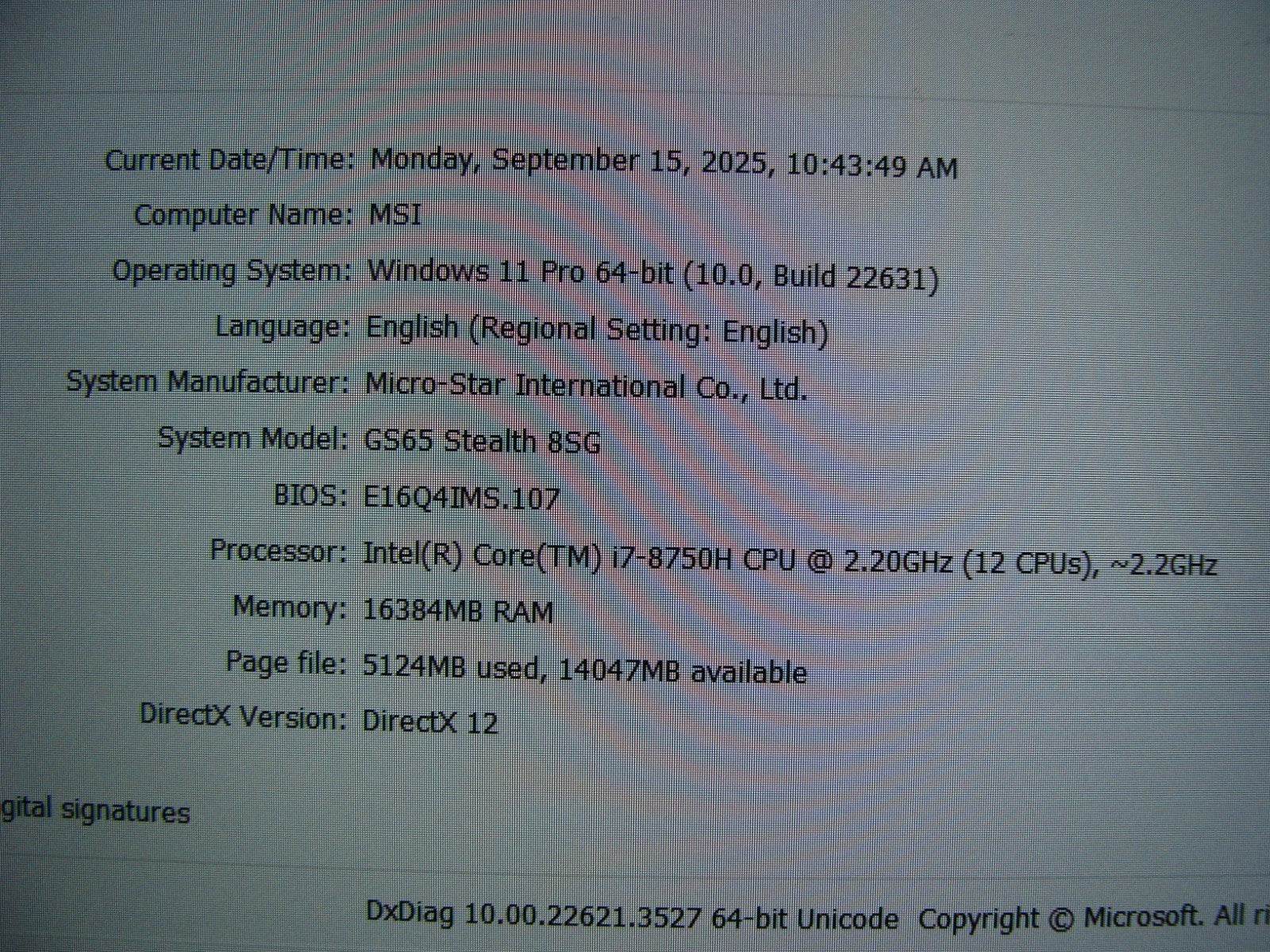 MSI GS65 Stealth 8SG 15.6''FHD 144hz i7-8750H 2.2GHz 16GB 256GB SSD RTX 2080 - Tested Computer Laptop Parts