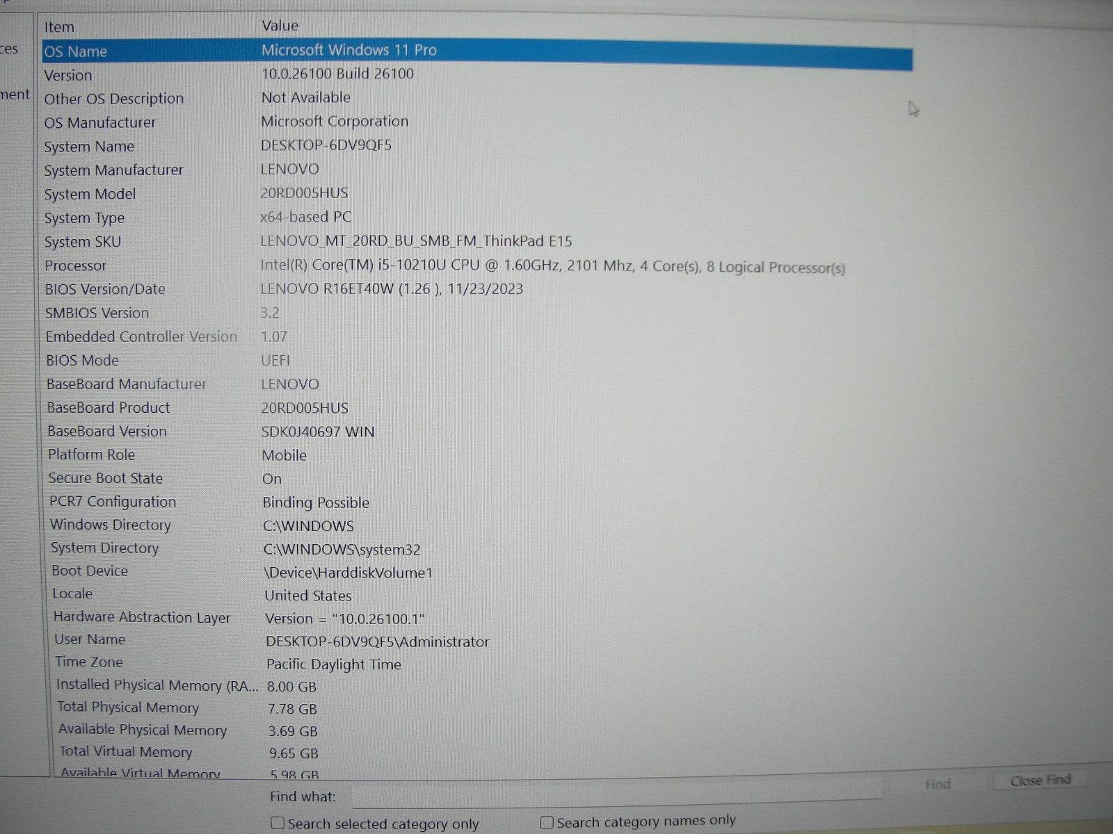 Lenovo ThinkPad E15 15.6” Intel Core i5-10210U 1.6GHz 8GB 256GB Reset SSD - Tested Computer Laptop Parts