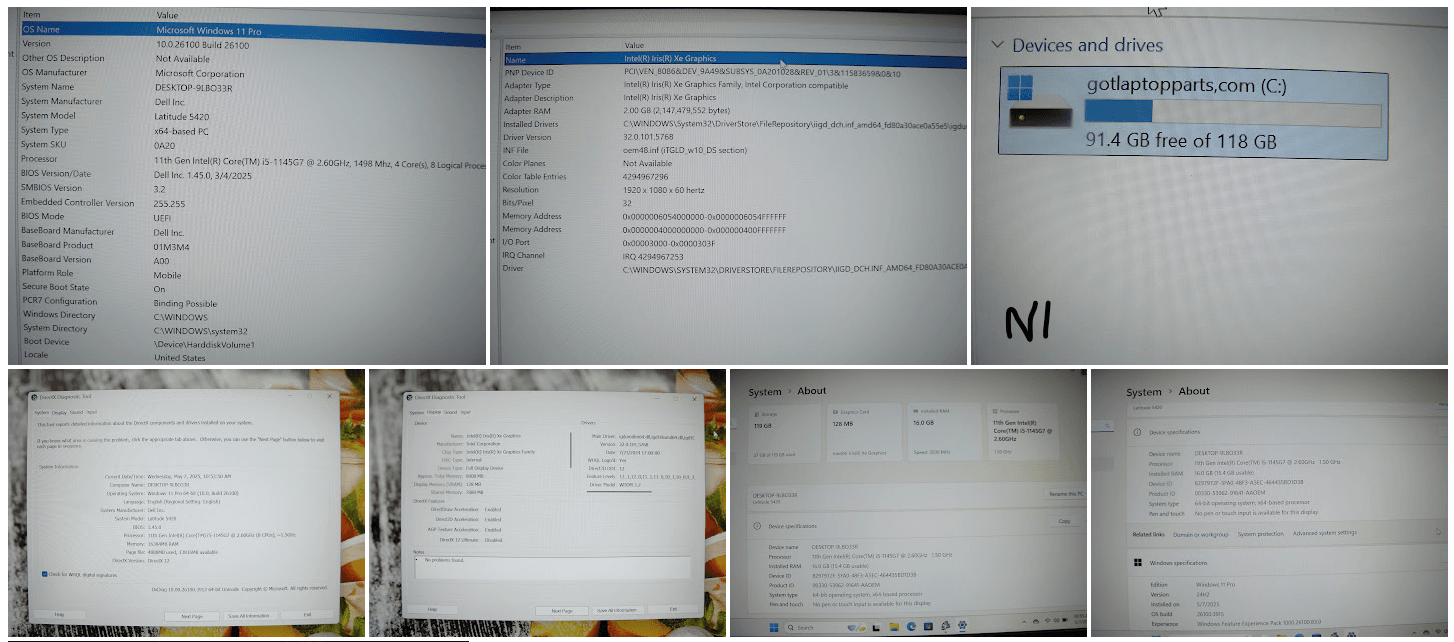 Dell Latitude 5420 15.6” FHD Intel Core i5-1145G7 2.6GHz 16GB 128GB SSD +Charge - Tested Computer Laptop Parts