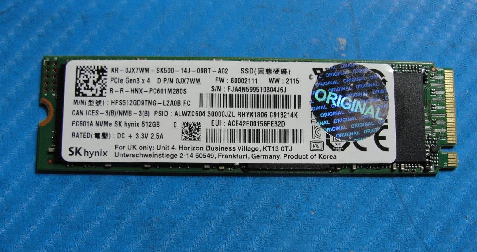 Dell 5550 SK hynix 512GB M.2 NVMe Solid State Drive HFS512GD9TNG-L2A0B JX7WM - Tested Computer Laptop Parts