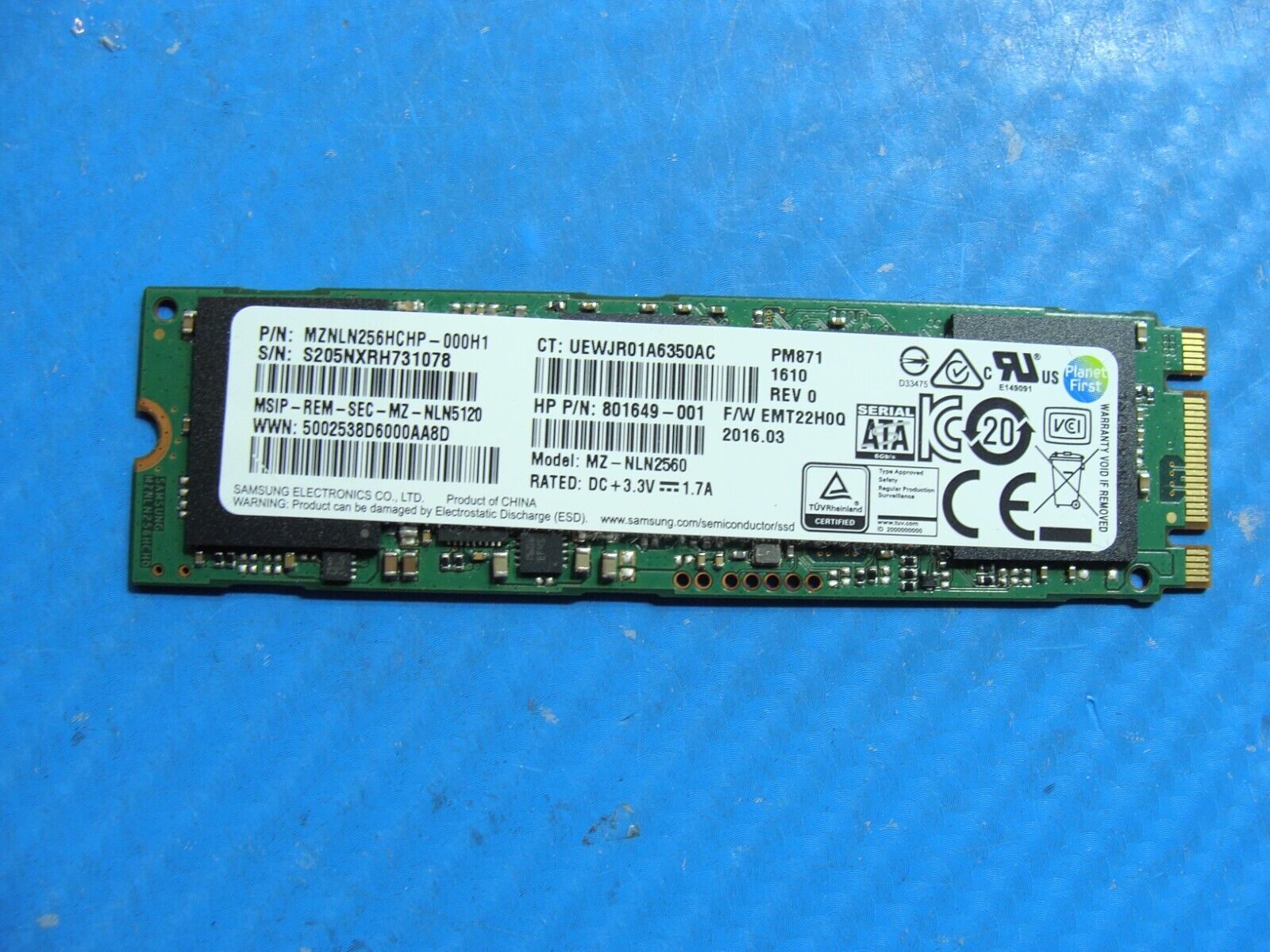 HP 13-4103dx Samsung 256GB SATA M.2 SSD Solid State Drive MZNLN256HCHP-000H1