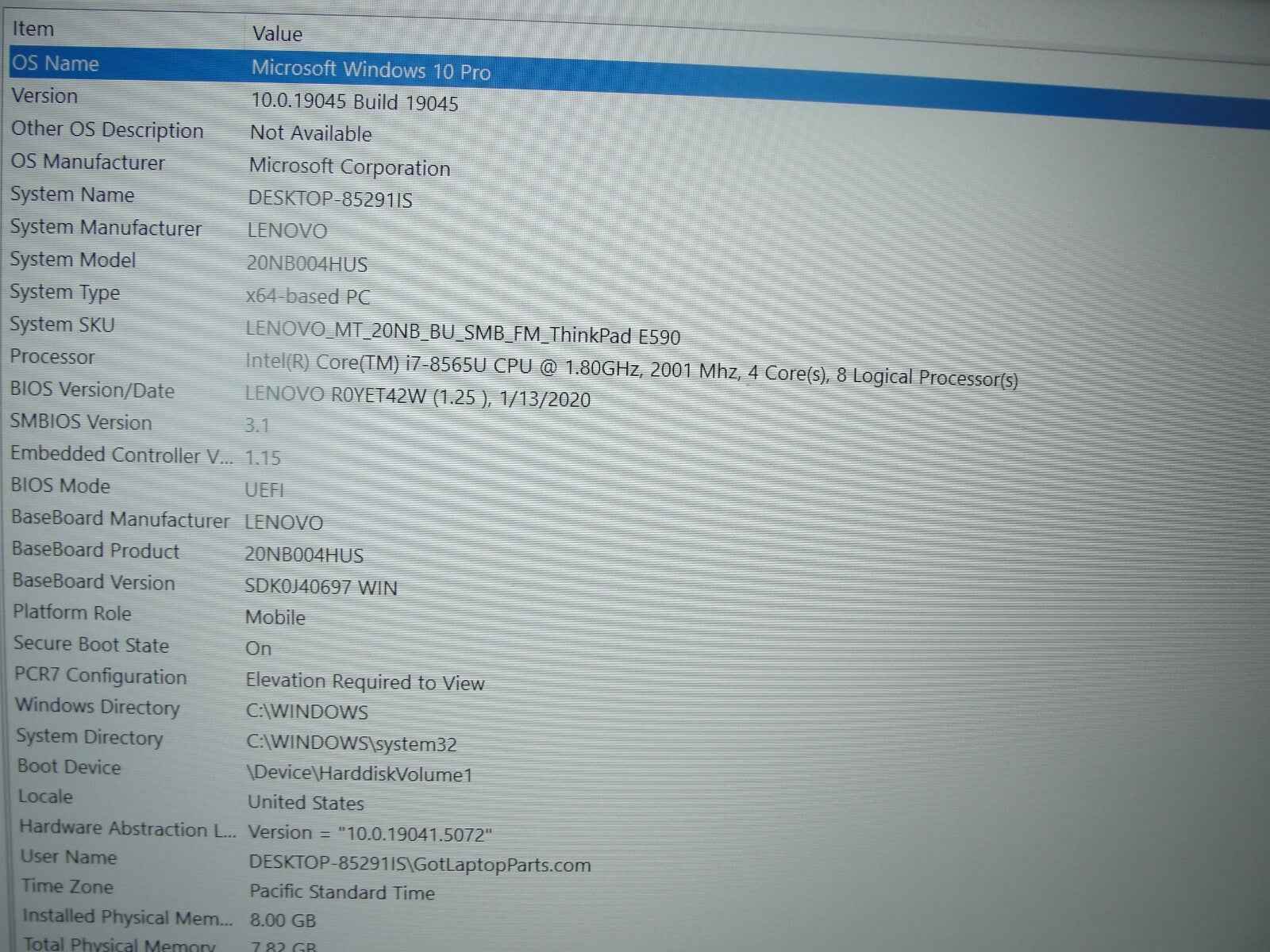 Lenovo ThinkPad E590 15.6”FHD Intel Core i7-8565U 1.8GHz 8GB 512GB SSD +Charger - Tested Computer Laptop Parts