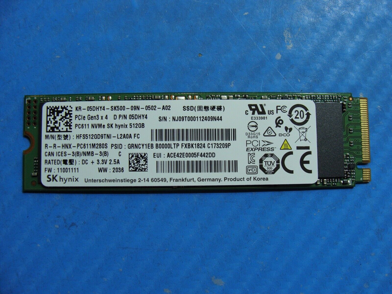 Dell 5550 SK Hynix 512GB M.2 NVMe SSD Solid State Drive HFS512GD9TNI-L2A0A 5DHY4