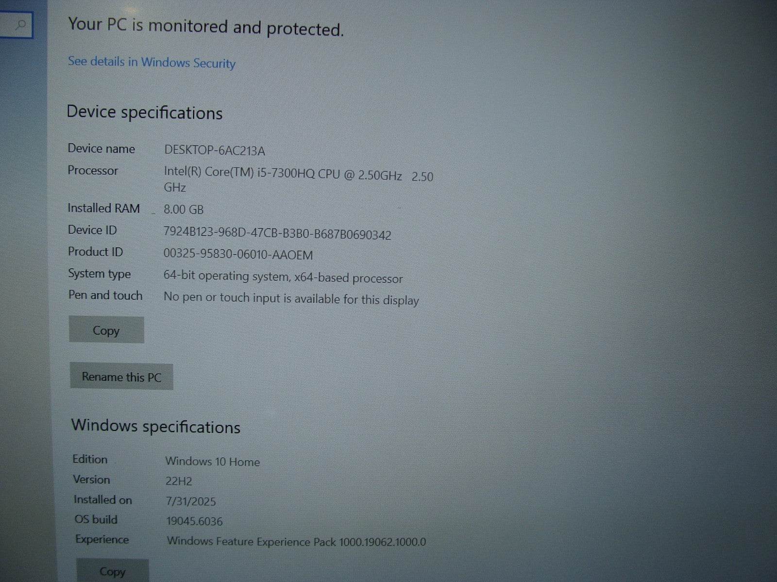 MSI GL62M 7RD 15.6'' FHD core i5-7300HQ 2.5GHz 8GB 256GB GTX 1050 Battery 91% - Tested Computer Laptop Parts