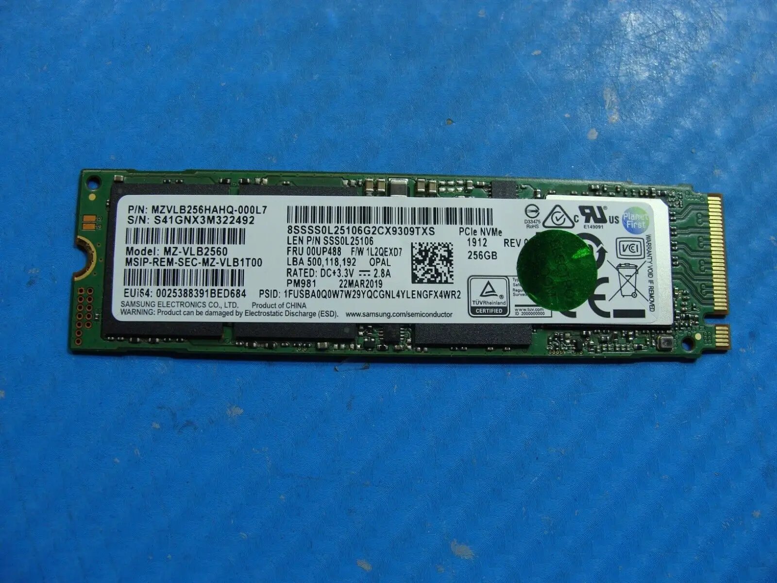 Lenovo X280 Samsung 256GB NVMe M.2 SSD Solid State Drive MZVLB256HAHQ-000L7