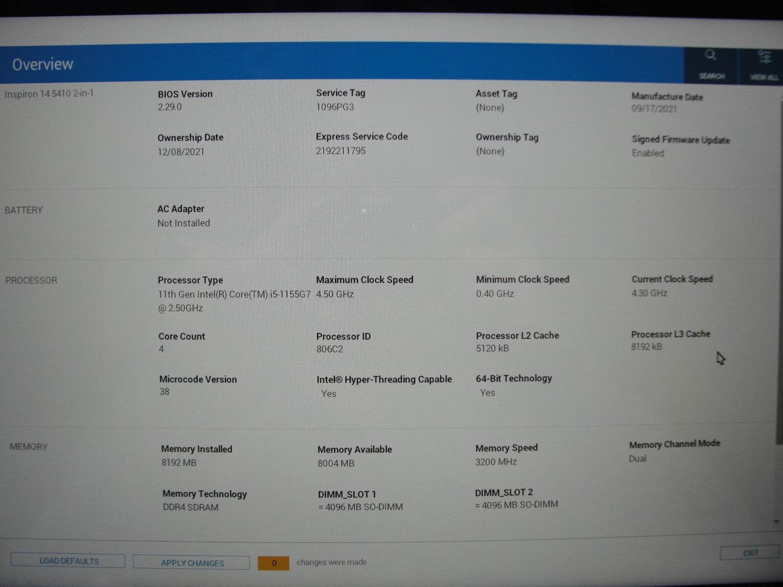 Dell Inspiron 14” 5410 2n1 FHD Intel Core i5-1155G7 2.5GHz 8GB 512GB SSD Charger - Tested Computer Laptop Parts