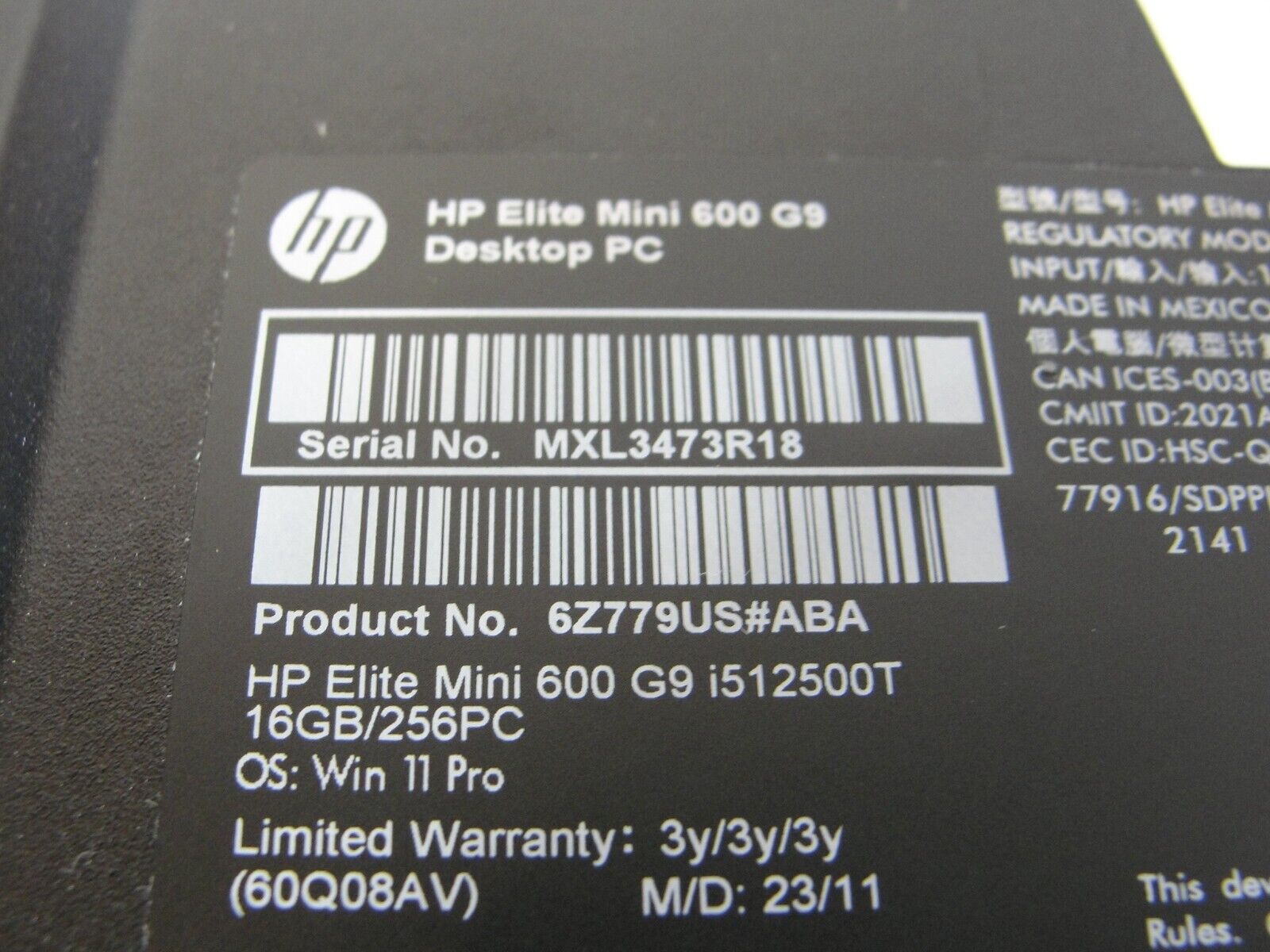 WRTY 2026 HP ELITE MINI 600 (G9) Intel Core i5-12500T (6-Core) 256GB 16GB Win11P