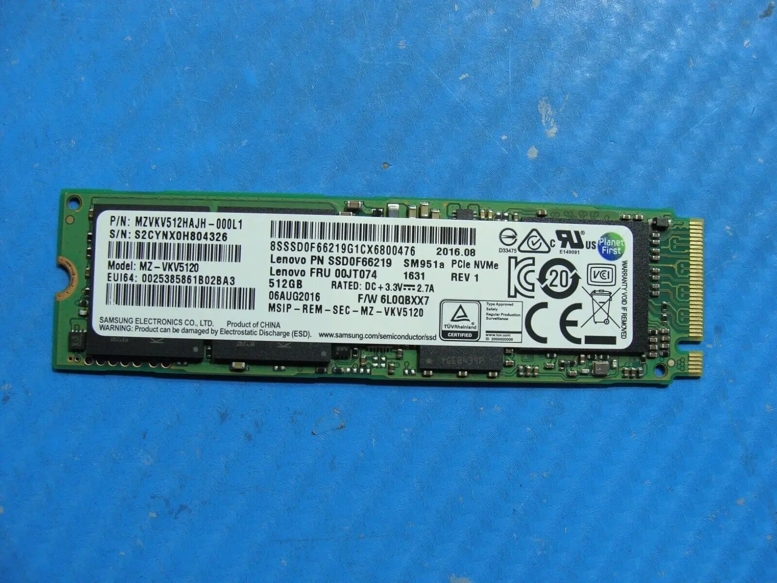 Lenovo X1 Yoga SK Hynix 512GB NVMe M.2 SSD Solid State Drive MZVKV512HAJH-000L1
