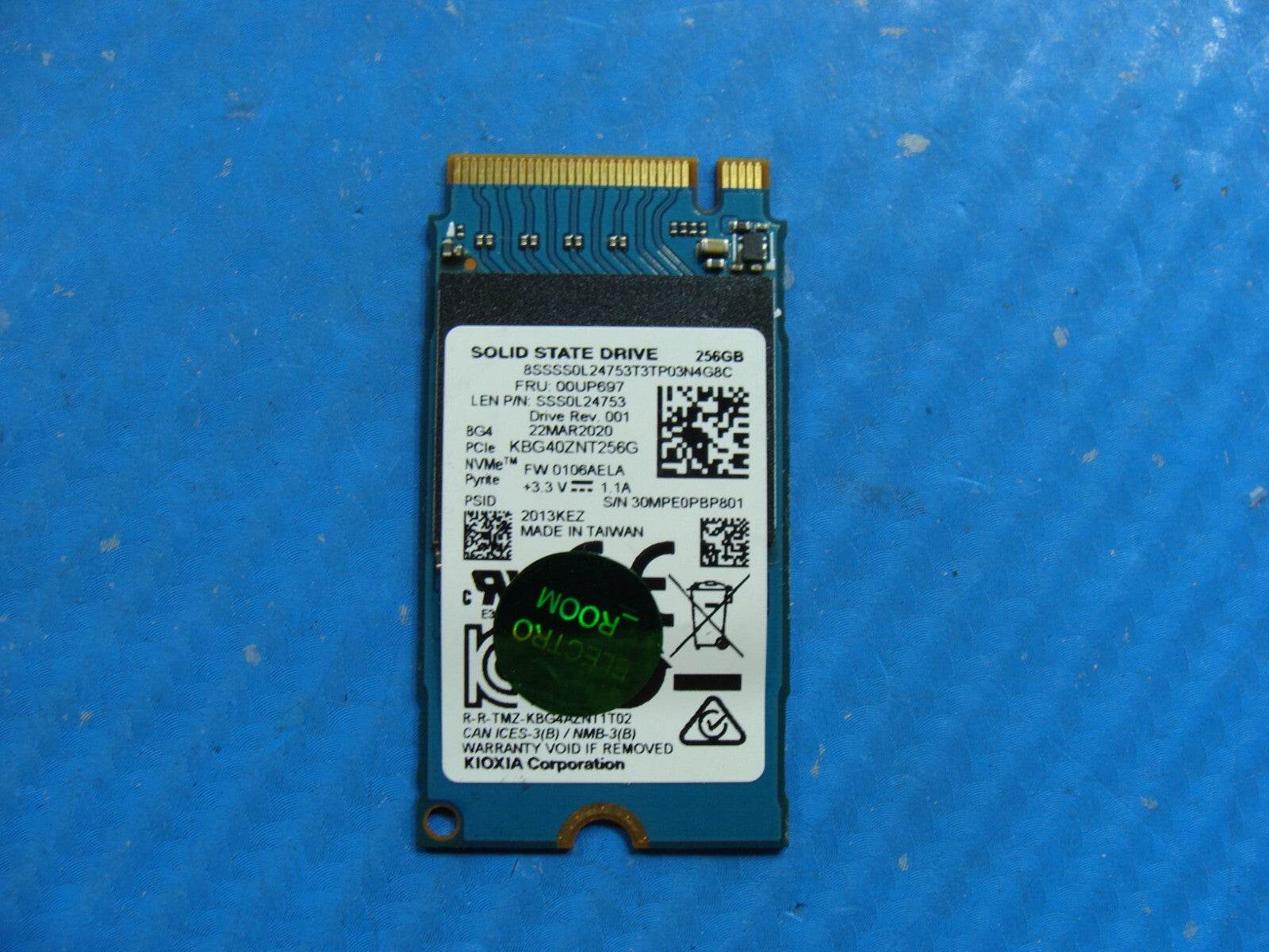 Lenovo E15 KIOXIA 256GB M.2 NVME Solid State Drive KBG40ZNT256G 00UP697 - Tested Computer Laptop Parts