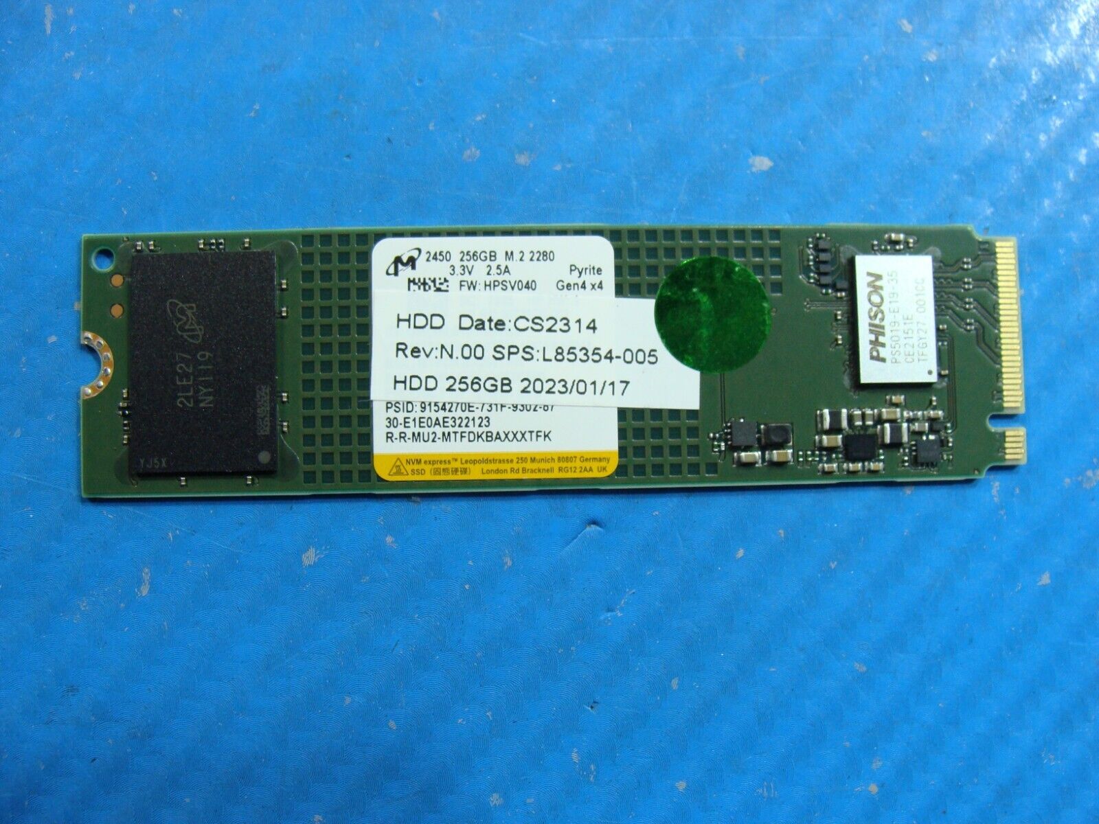 HP 17-cp2007ds Micron SSD NVMe M.2 256GB L85354-005