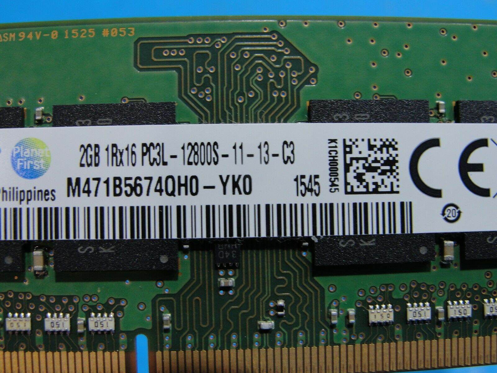Dell 15 3558 Samsung 2GB 1Rx16 PC3L-12800S SO-DIMM RAM Memory M471B5674QH0-YK0 - Tested Computer Laptop Parts