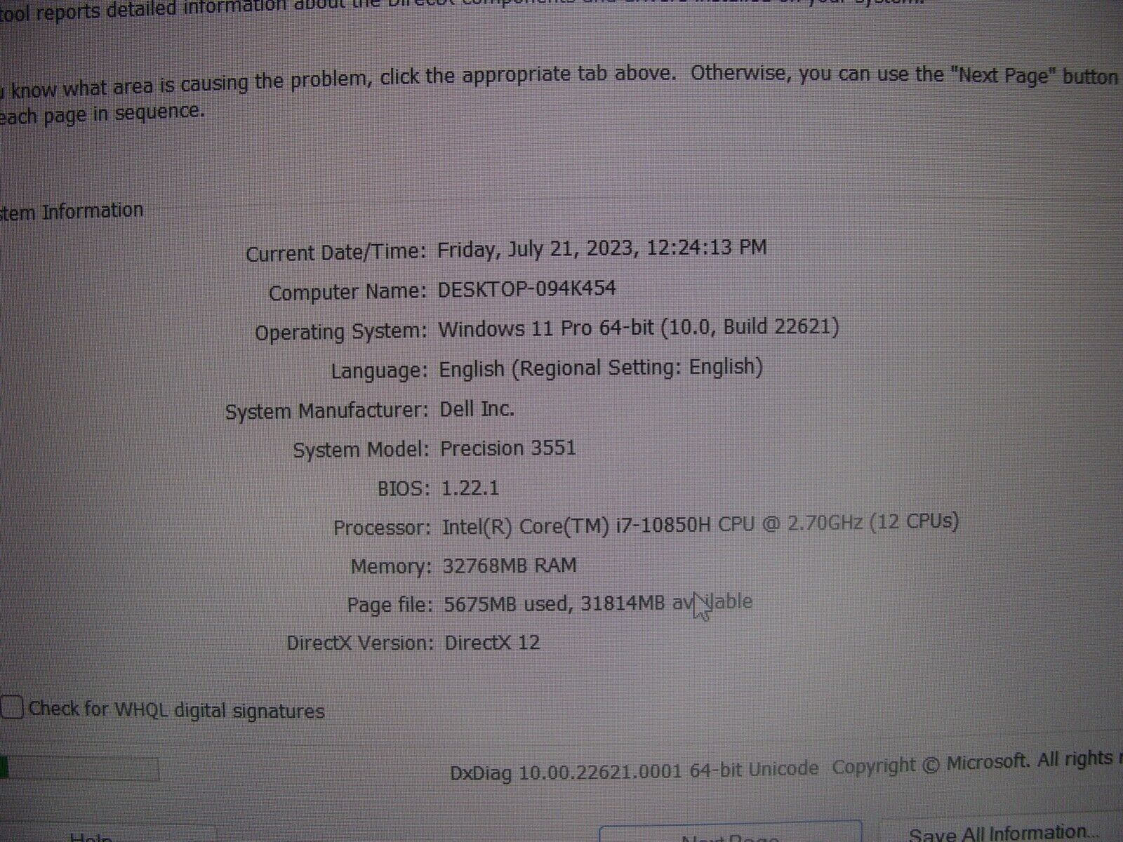 Warranty OB Dell Precision 3551 FHD A+ i7-10875H 2.70Ghz 32GB 512GB Quadro P620