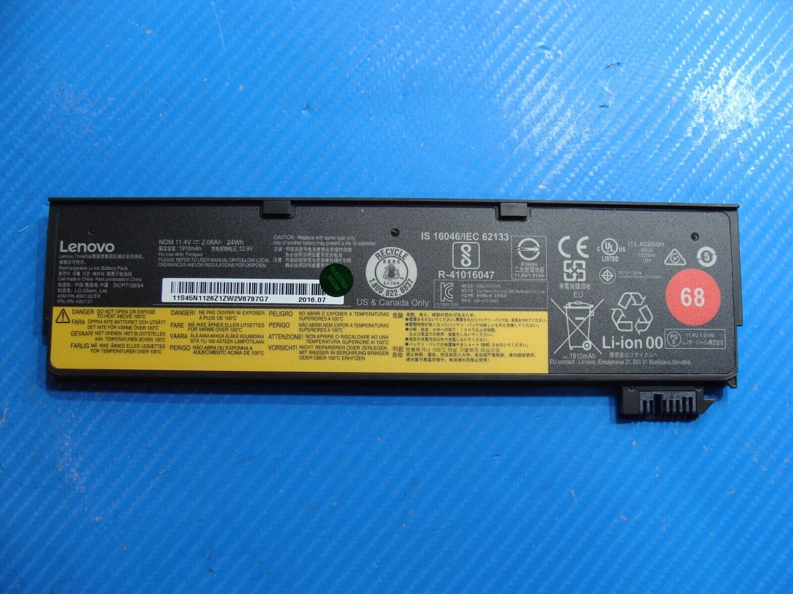Lenovo ThinkPad 12.5” X260 Genuine Battery 11.4V 24Wh 1910mAh 45N1126 45N1127