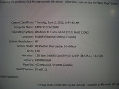 HP Pavilion Plus Laptop 14-eh0010nr 14"2240x1400 Intel i5-1240P 8GB 512GB 1cycle