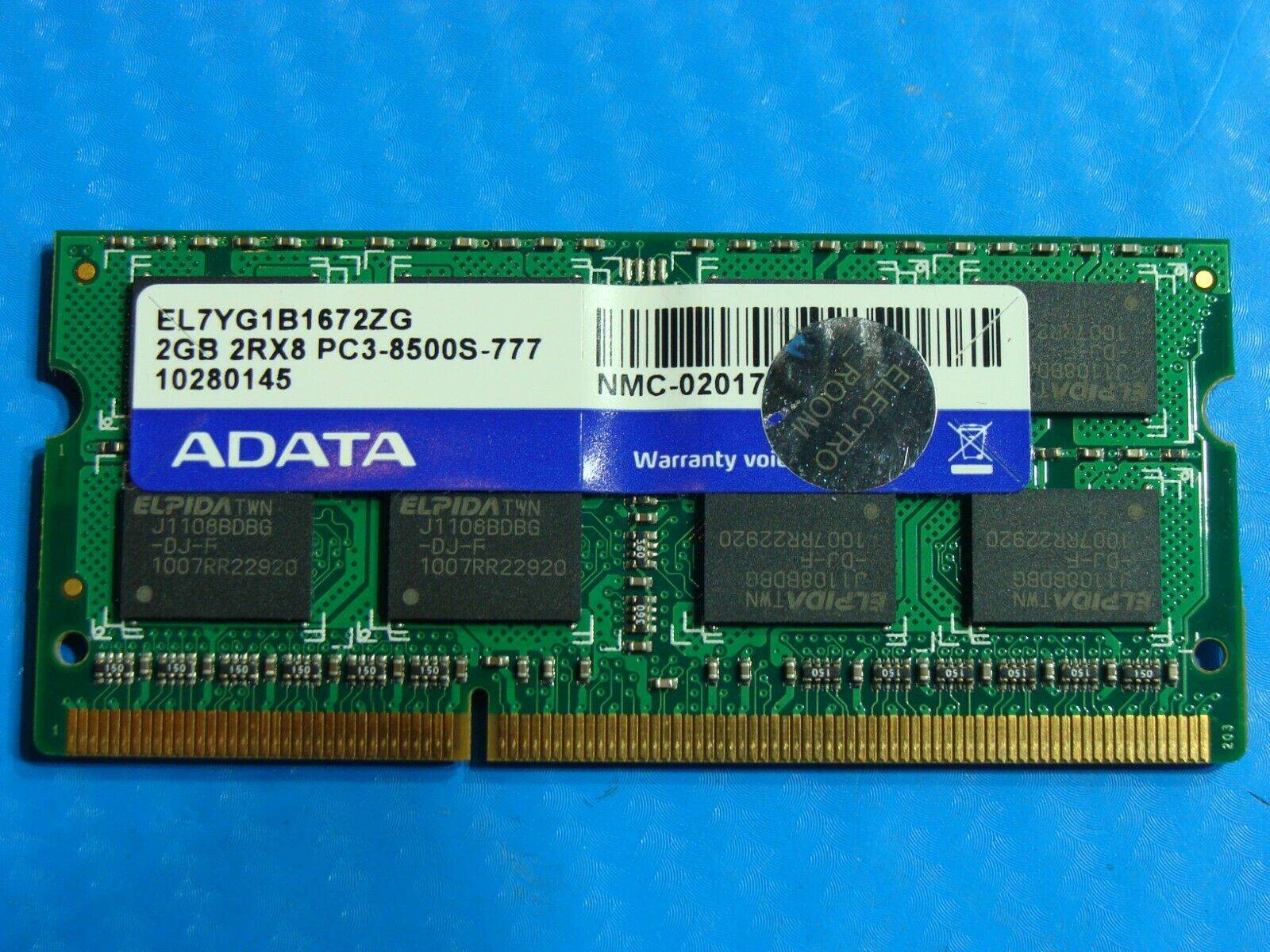 Sony PCG-71312L ADATA 2GB 2Rx8 PC3-8500S SO-DIMM Memory RAM EL7YG1B1672ZG - Tested Computer Laptop Parts