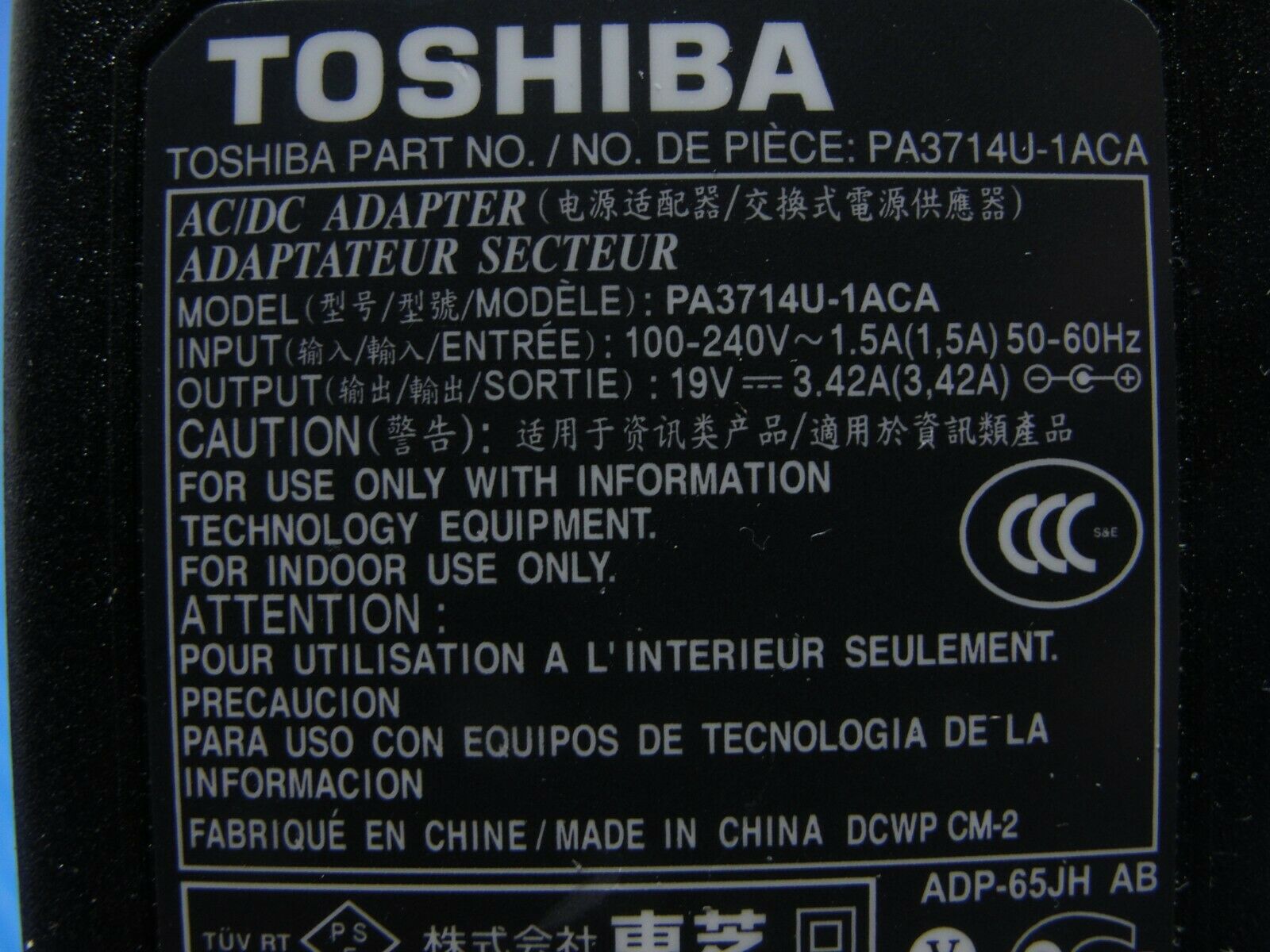 Genuine Toshiba AC Adapter Power Charger 19V 3.42A 65W PA3714U-1ACA G71C0009S210 - Laptop Parts - Buy Authentic Computer Parts - Top Seller Ebay