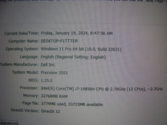 Dell Precision 3551 15.6 Core i7-10850H vPro 5.10 GHz 32GB 512GB NVIDIA P620