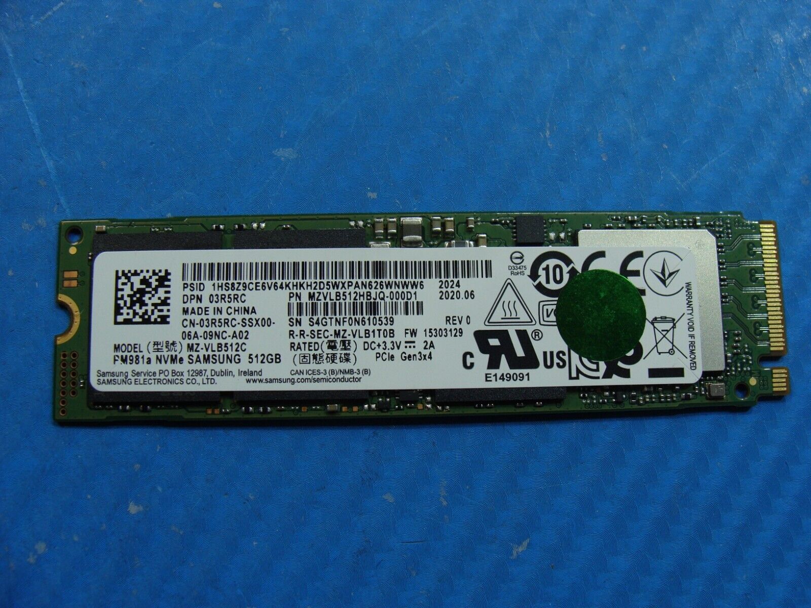 Dynabook A50-J Samsung 512GB NVMe M.2 SSD Solid State Drive MZVLB512HBJQ-000D1