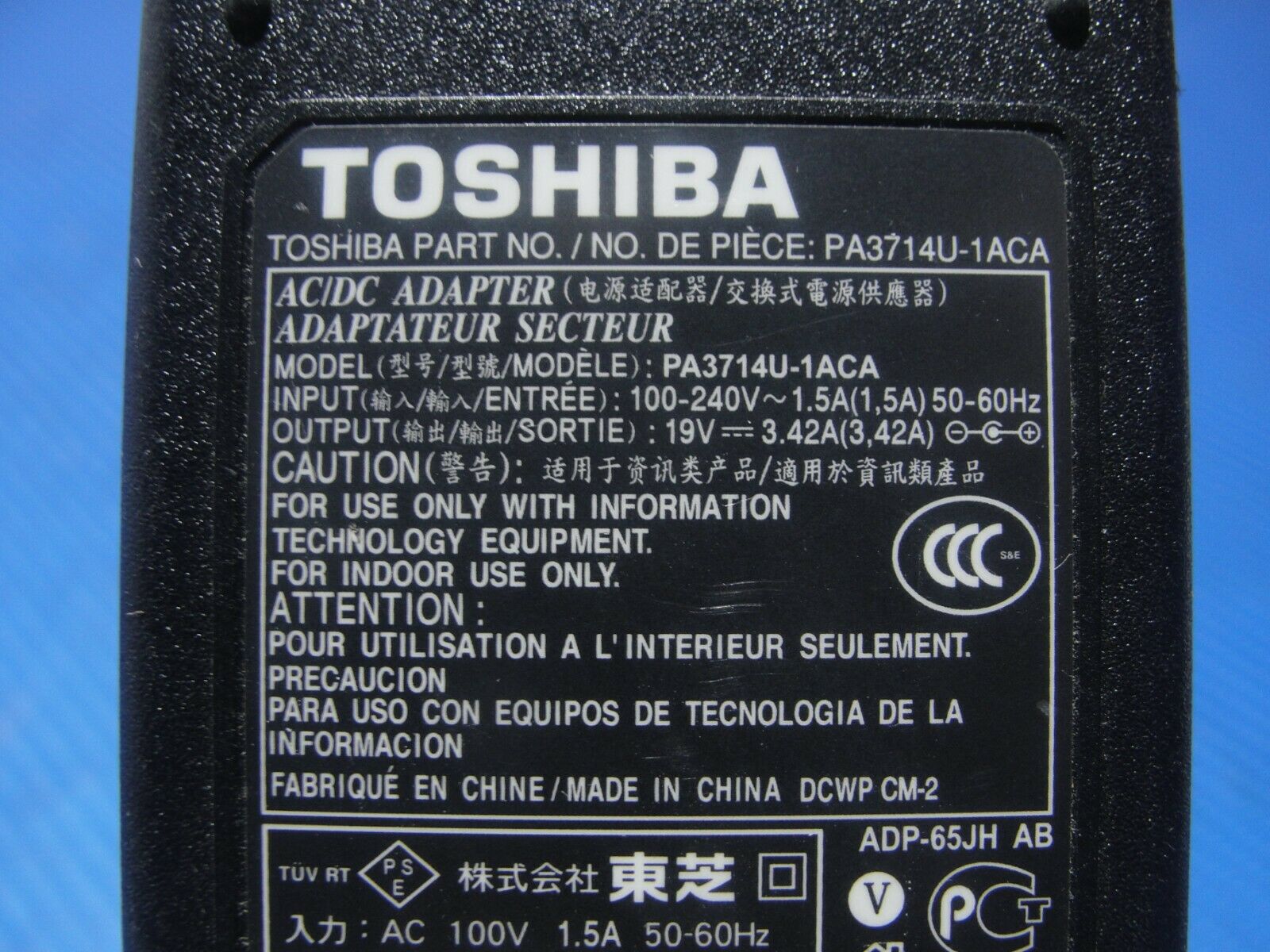 Genuine Toshiba AC Adapter Power Charger 19V 3.42A 65W PA3714U-1ACA G71C0009S210 