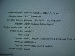 OB PWR Battery Dell Latitude 5511 Laptop 15.6" Intel i7-10850H 512GB SSD 16GB