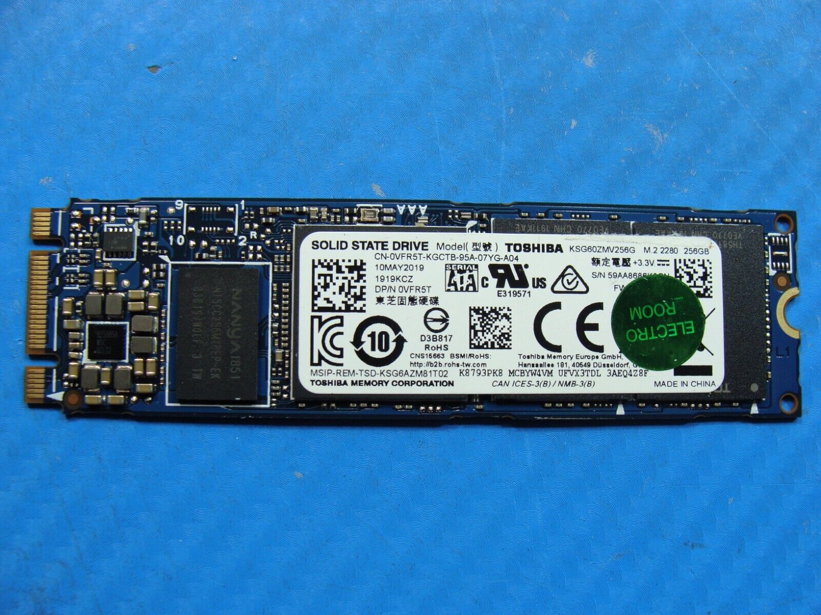 Dell 5480 Toshiba 256GB SATA M.2 SSD Solid State Drive KSG60ZMV256G VFR5T
