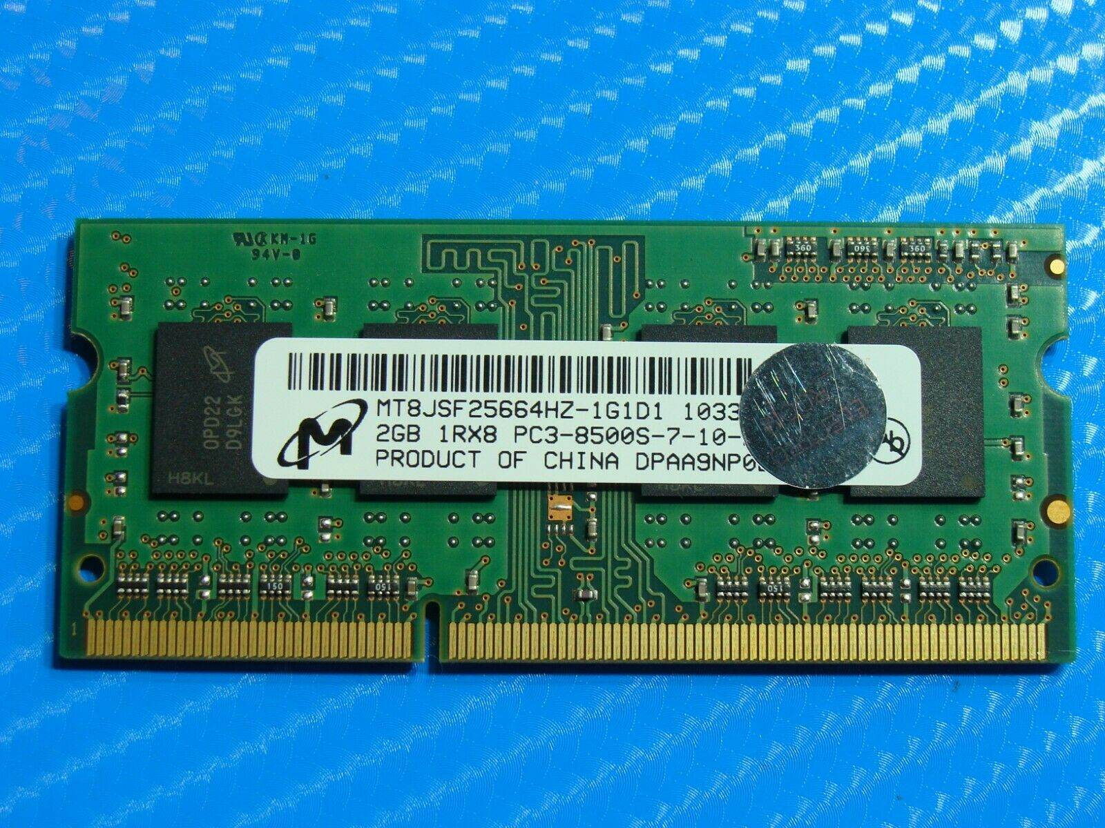 MacBook A1278 Laptop Micron 2GB Memory PC3-8500S-7-10-B1 MT8JSF25664HZ-1G1D1 - Tested Computer Laptop Parts