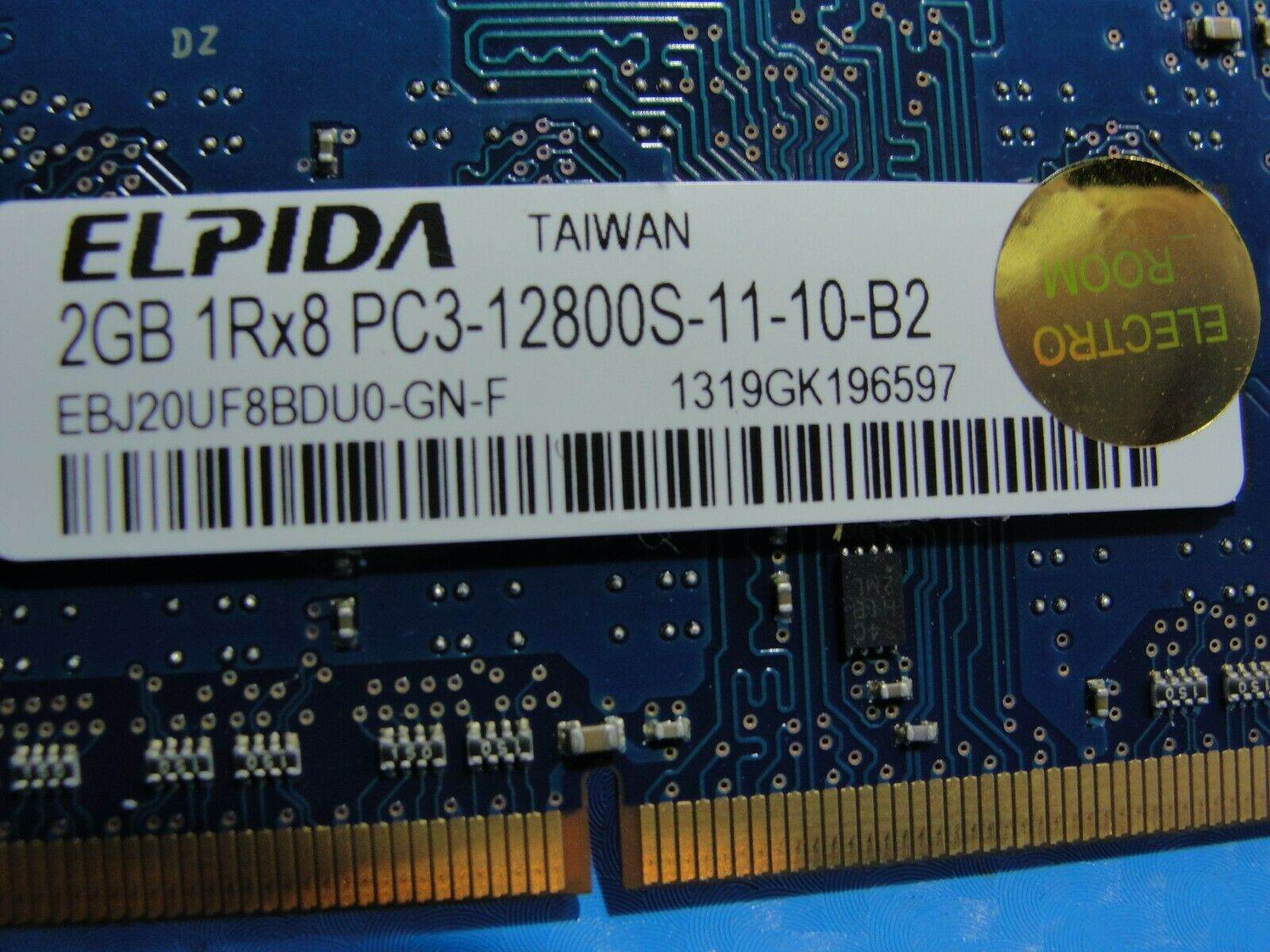 MacBook Pro A1278 SODIMM Elpida 2GB Memory PC3-12800S-11-10-B2 EBJ20UF8BDU0-GN-F - Tested Computer Laptop Parts