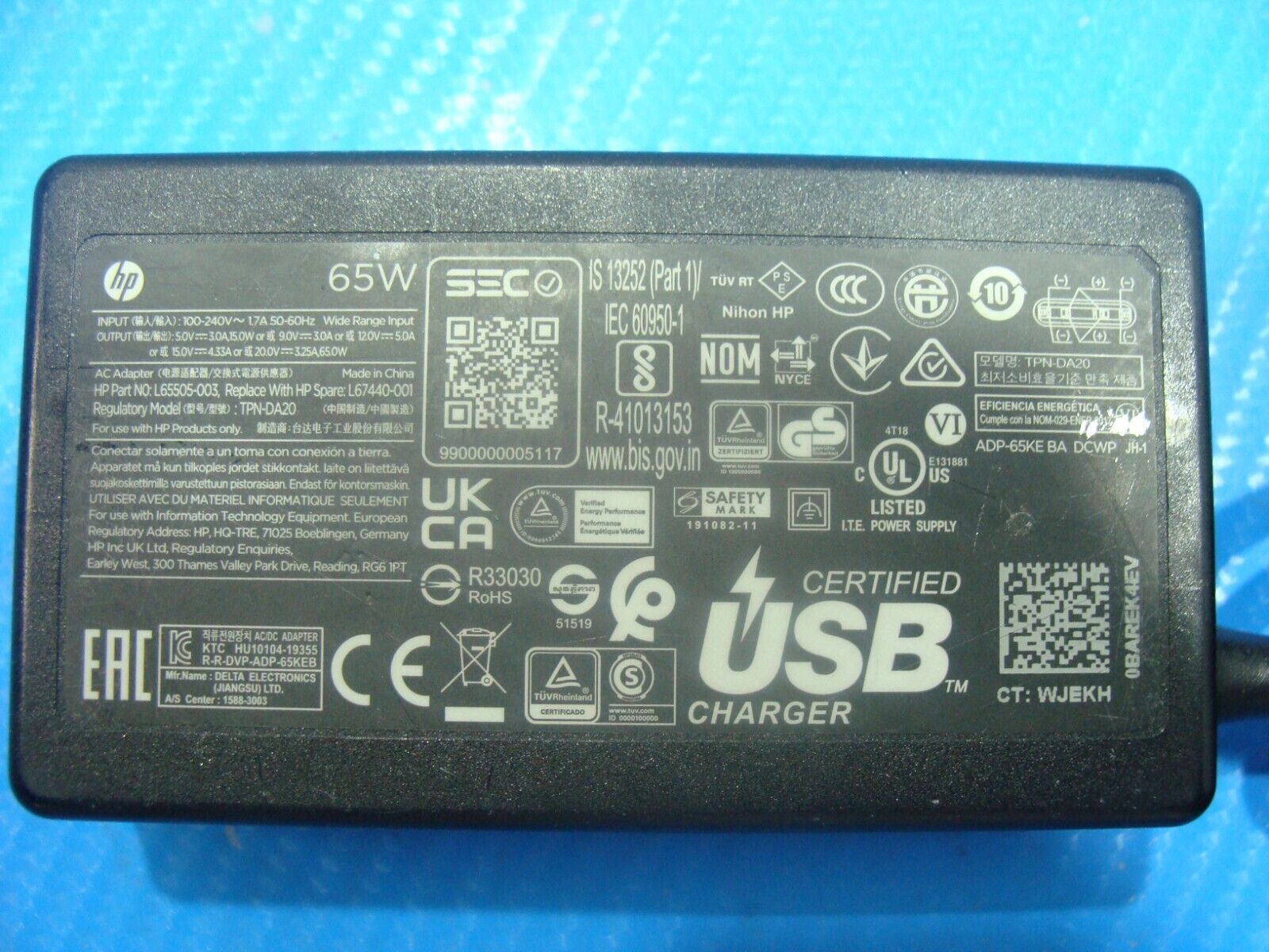 Genuine HP 65W L65505-003 L67440-001 USB-C TRN-DA20 Charger AC Power Adapter