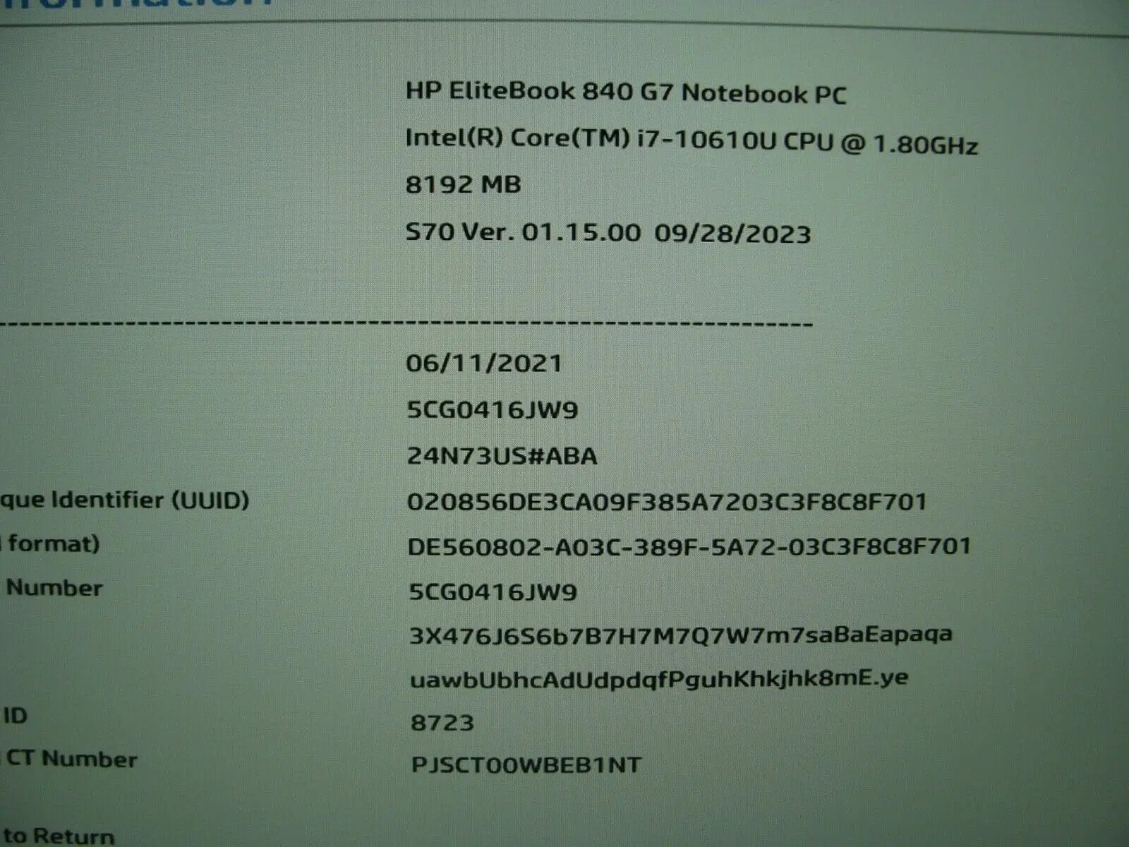 OB PwR Battery HP Elitebook 840 G7 Intel i7-10610U 2.30Ghz 8GB RAM 256 GB SSD