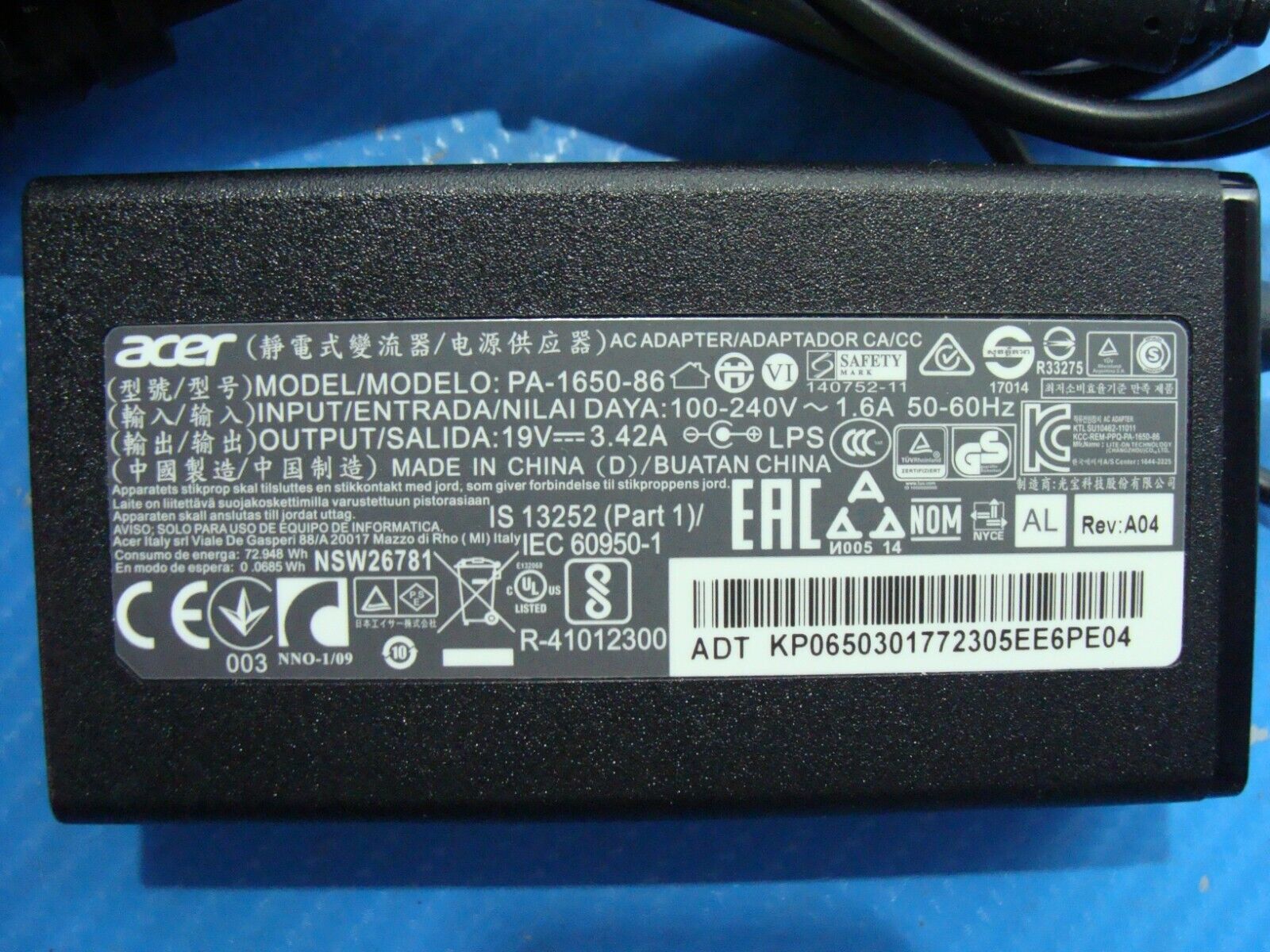 ACER 65W Laptop Charger AC Adapter Power Supply PA-1650-86 19V 3.42A 5.5mm