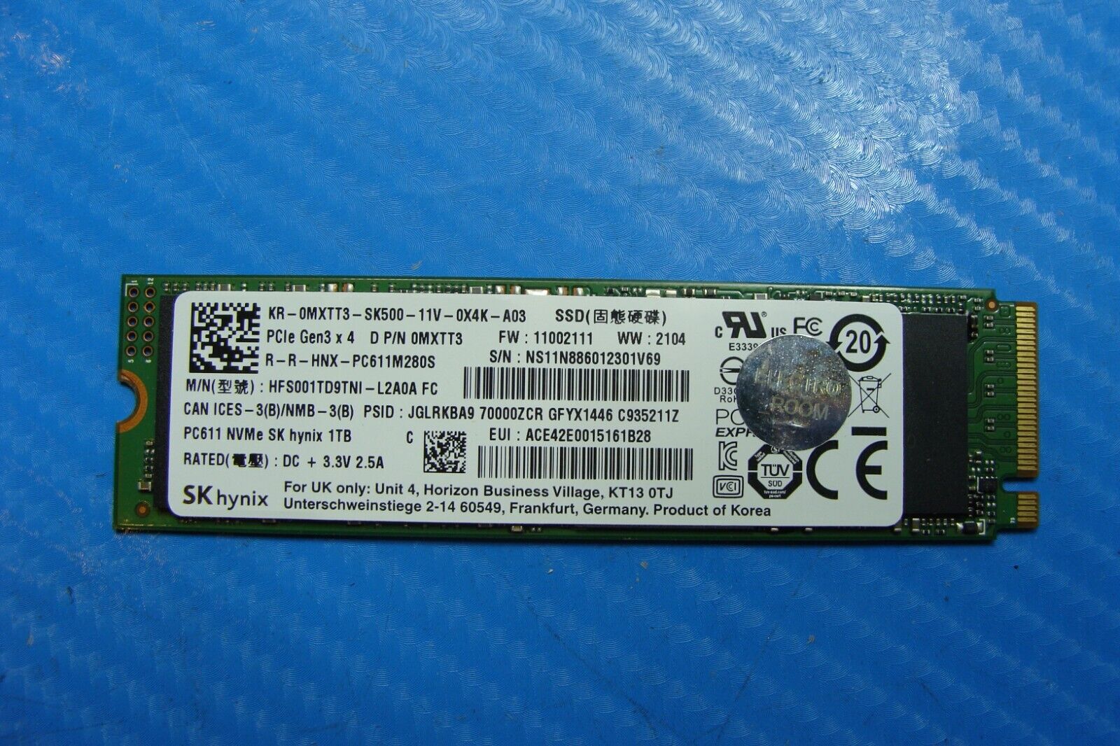 Dell 13 9305 SK hynix 1TB NVMe SSD Solid State Drive HFS001TD9TNI-L2A0A MXTT3