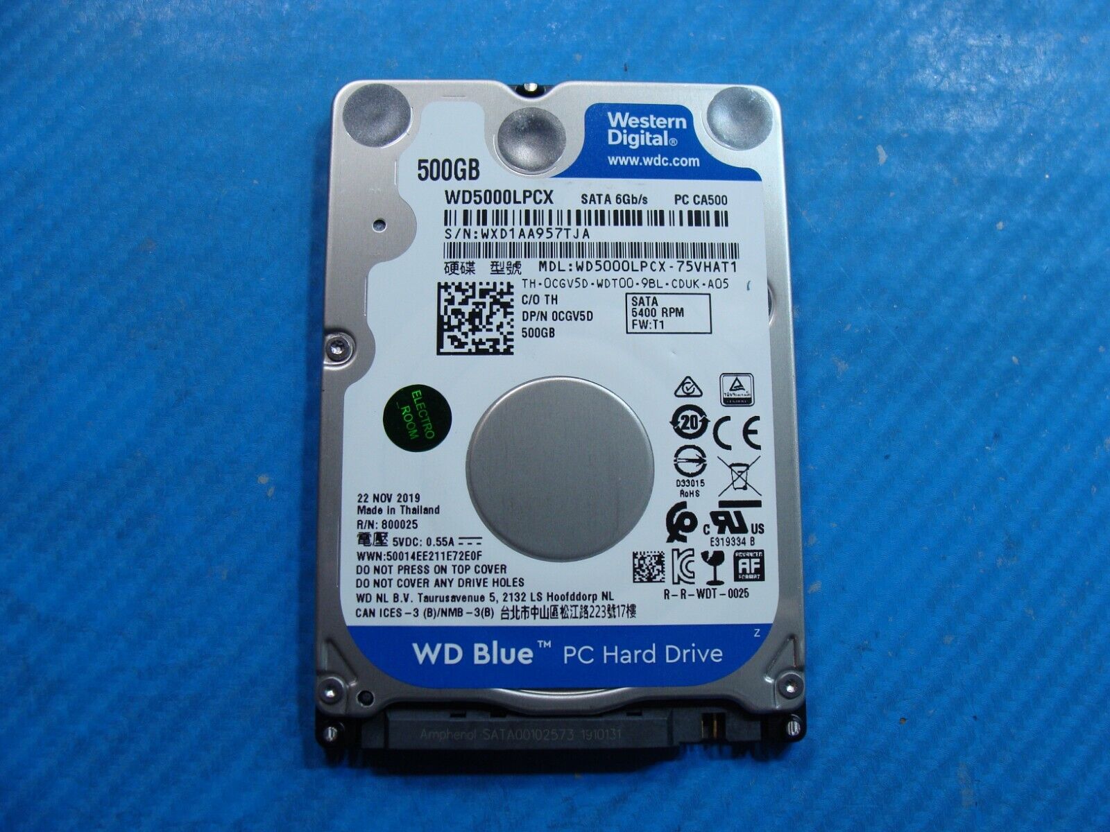Dell 5404 Rugged WD 500GB SATA 2.5 HDD Hard Drive CGV5D WD5000LPCX-75VHAT1
