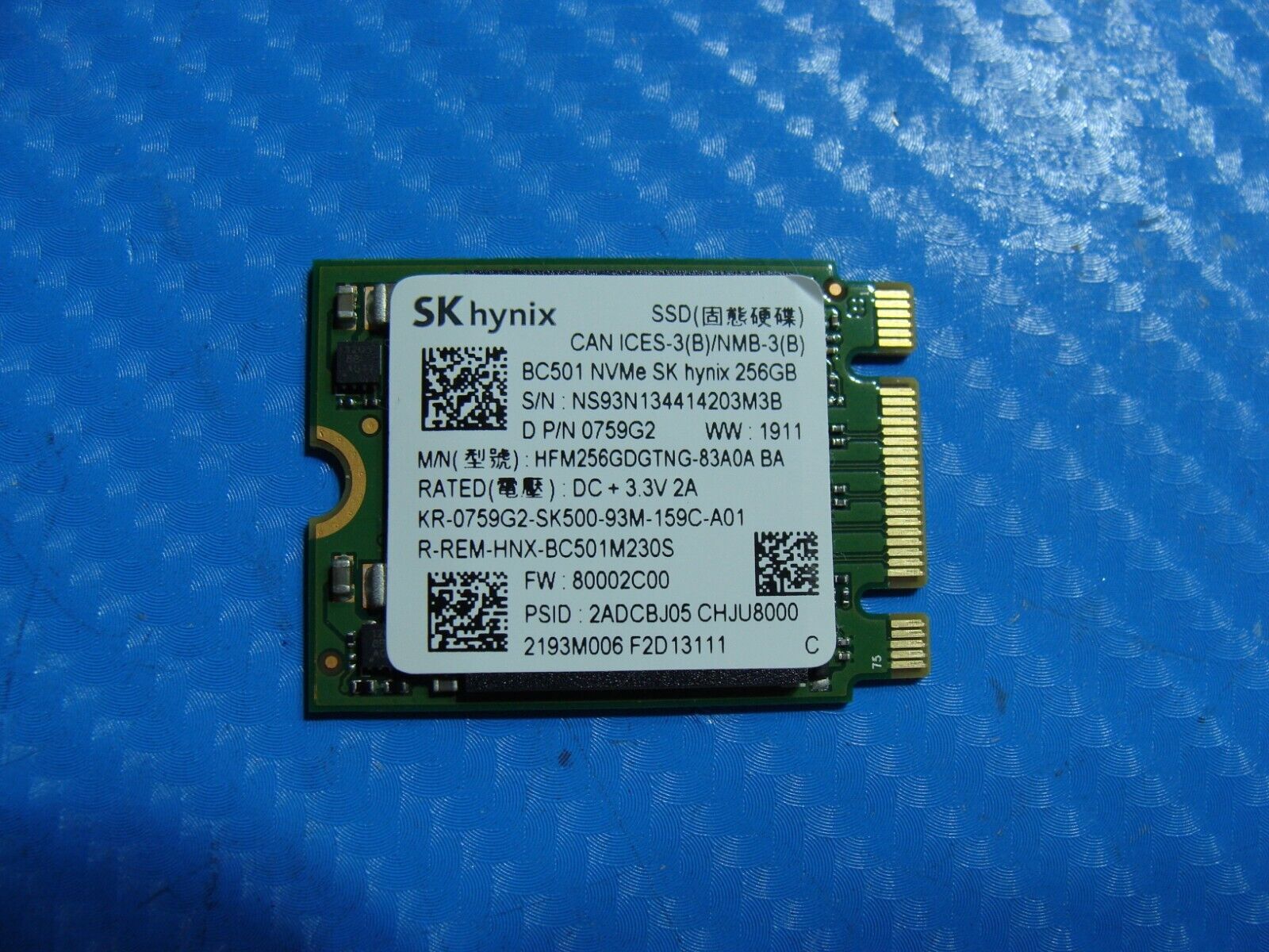 Dell 7386 SK Hynix 256Gb NVMe M.2 Ssd Solid State Drive 759G2 HFM256GDGTNG-83A0A