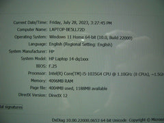 Powerful battery 96% HP 14'' FHD 1920 x 1080 Intel i5-1035G4 4GB RAM 128GB SSD - Tested Computer Laptop Parts