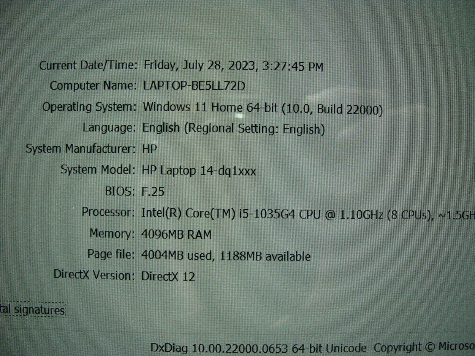 Powerful battery 96% HP 14'' FHD 1920 x 1080 Intel i5-1035G4 4GB RAM 128GB SSD - Tested Computer Laptop Parts