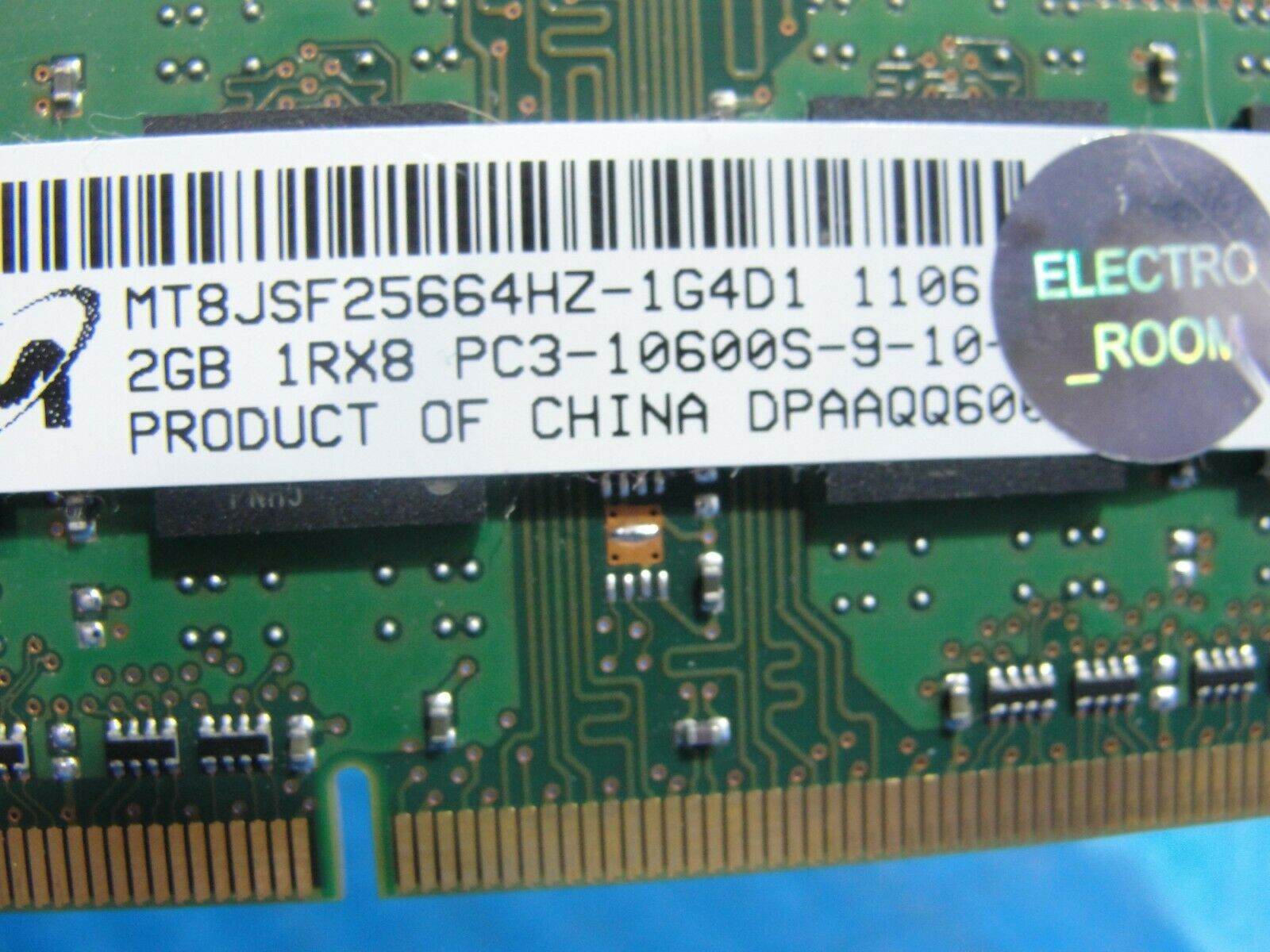 MacBook A1278 SO-DIMM Micron 2GB Memory PC3-10600S-9-10-B1 MT8JSF25664HZ-1G4D1 - Tested Computer Laptop Parts