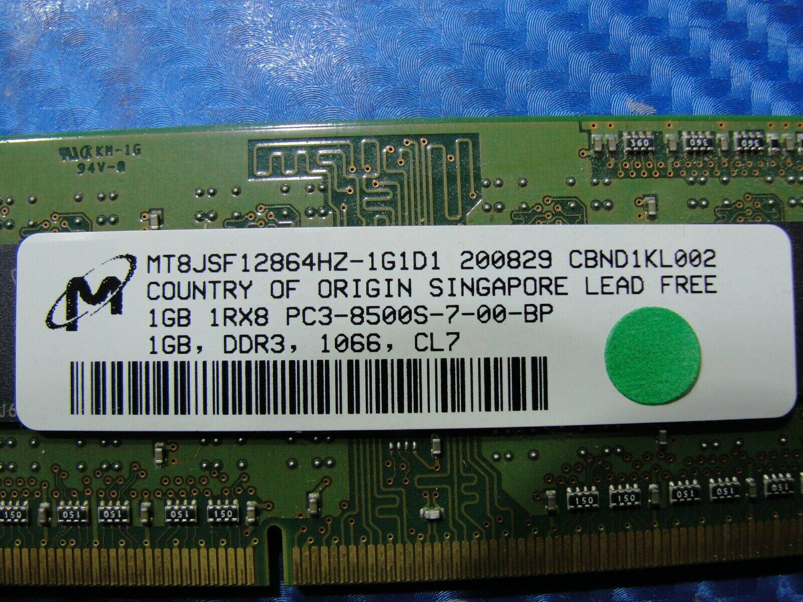 MacBook A1278 Laptop Micron 1GB Memory PC3-8500S-7-00-BP MT8JSF12864HZ-1G1D1 - Tested Computer Laptop Parts