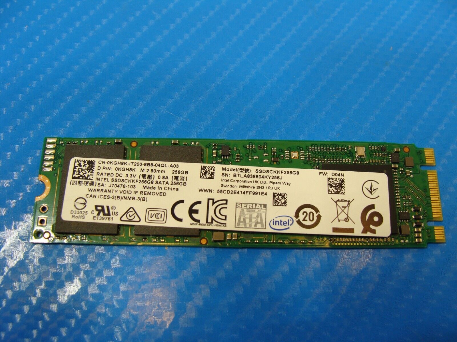 Dell 13 5379 Intel 256GB SATA M.2 SSD Solid State Drive KGH8K SSDSCKKF256G
