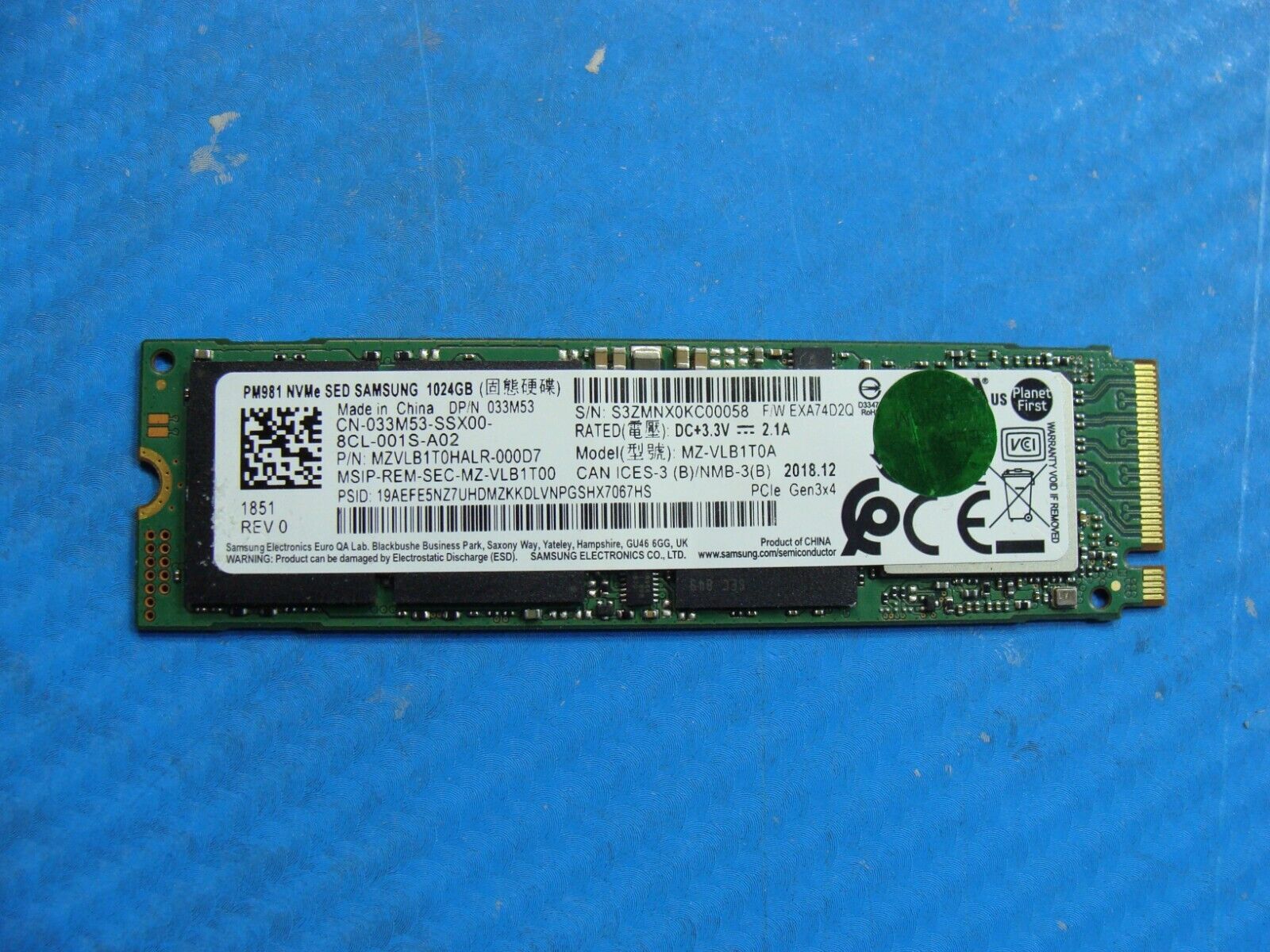 Dell 7730 Samsung 1TB M.2 NVMe SSD Solid State Drive MZVLB1T0HALR-000D7 33M53