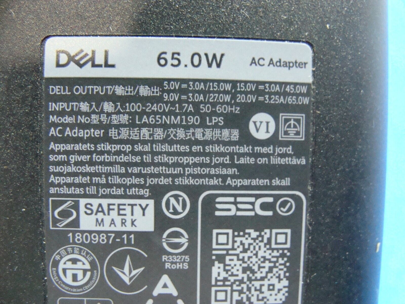 Dell USB-C 65W AC Power Adapter For HA65NM190 - DA65NM190 - LA65NM190 VT148