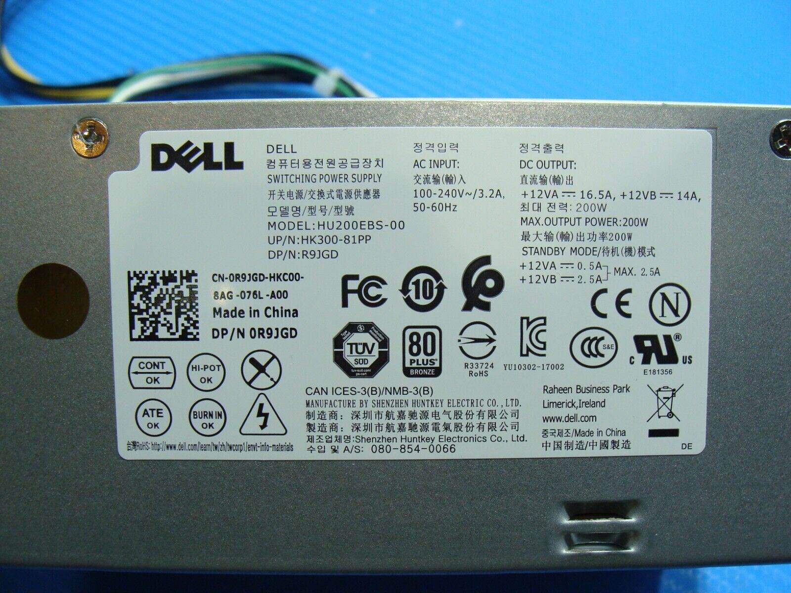 Dell Optiplex 7060 SFF Genuine Desktop 200W Power Supply HU200EBS-00 R9JGD - Tested Computer Laptop Parts