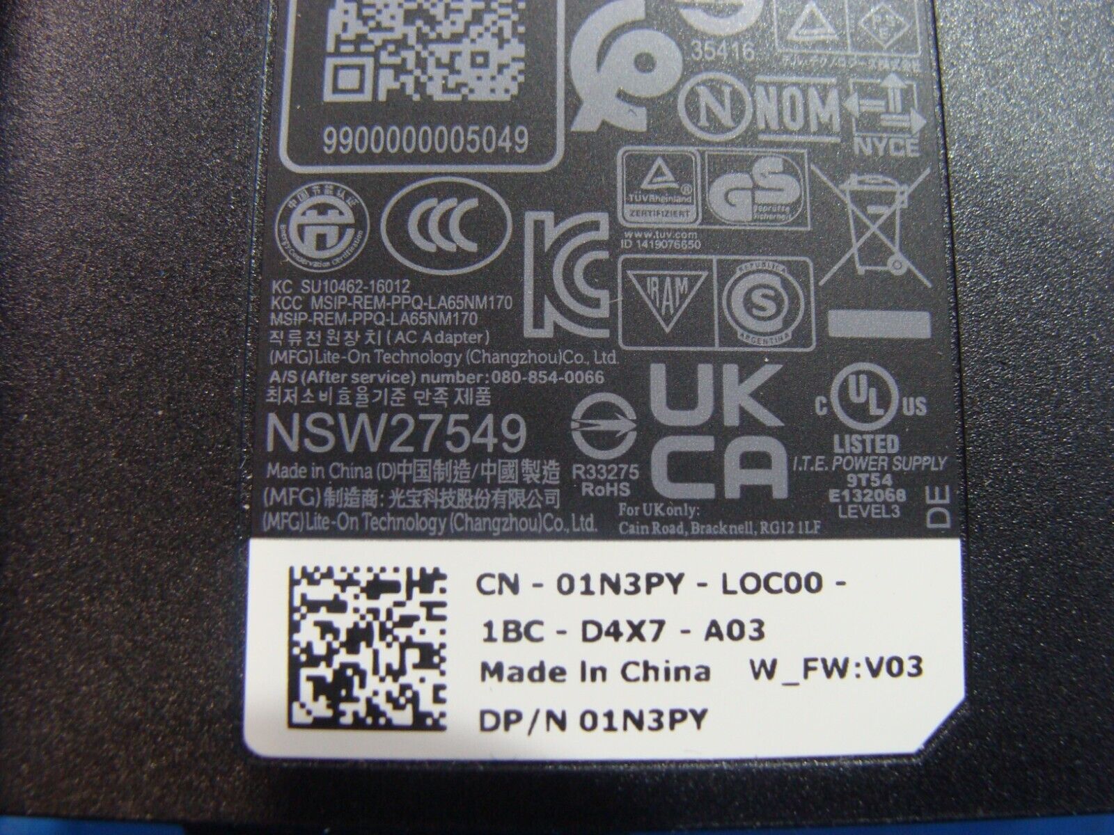 Dell 65W USB-C XPS 13 Type C AC Adapter Power Supply Charger  LA65NM170