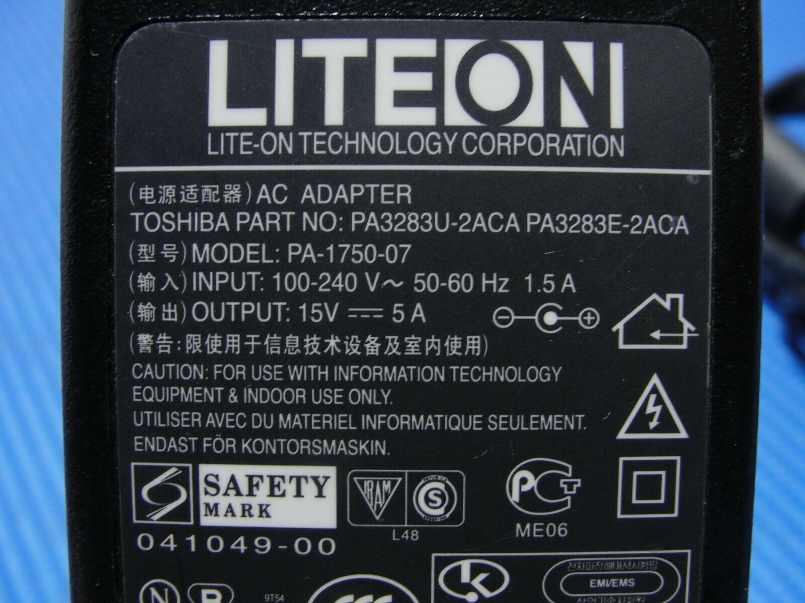 Genuine Lite-On AC Power Adapter for Toshiba 15V 5A 75W PA3283U-2ACA 510095700G - Laptop Parts - Buy Authentic Computer Parts - Top Seller Ebay