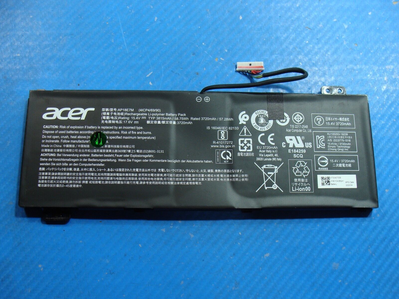 Acer Predator Helios PH315-53-781R 15.6 Battery 15.4V 58.75Wh 3815mAh AP18E7M