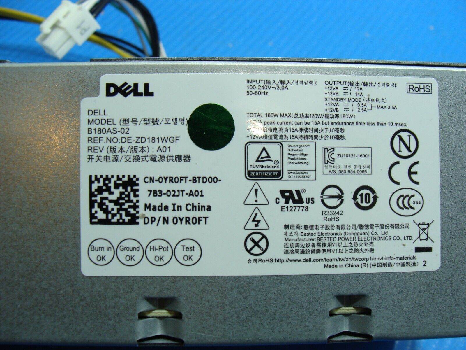 Dell OptiPlex 3050 SFF Genuine Desktop 180W Power Supply B180AS-02 YR0FT - Tested Computer Laptop Parts