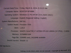 Dell Precision 7550 15.6 FHD TOUCHSCREEN Intel i7-10750H 2.6GHz 32GB 512GB SSD