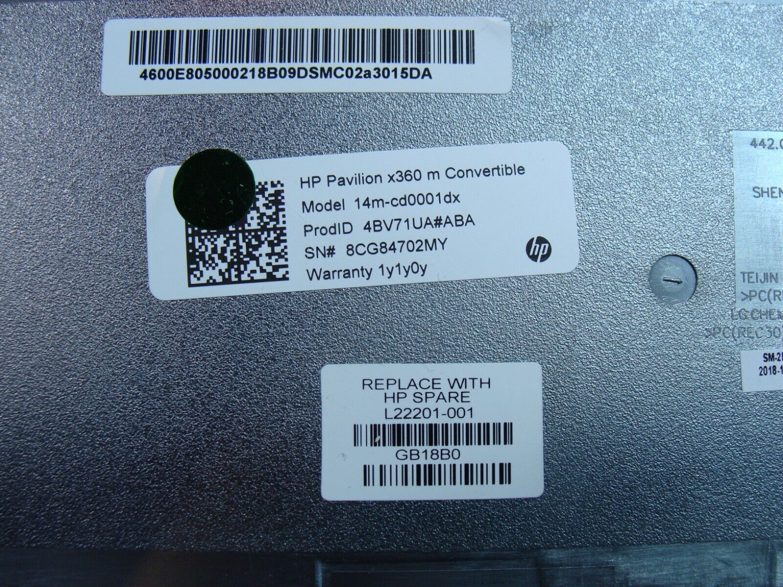 HP Pavilion x360 14m-cd0001dx 14 Bottom Case Base Cover L22201-001 4600E8050002