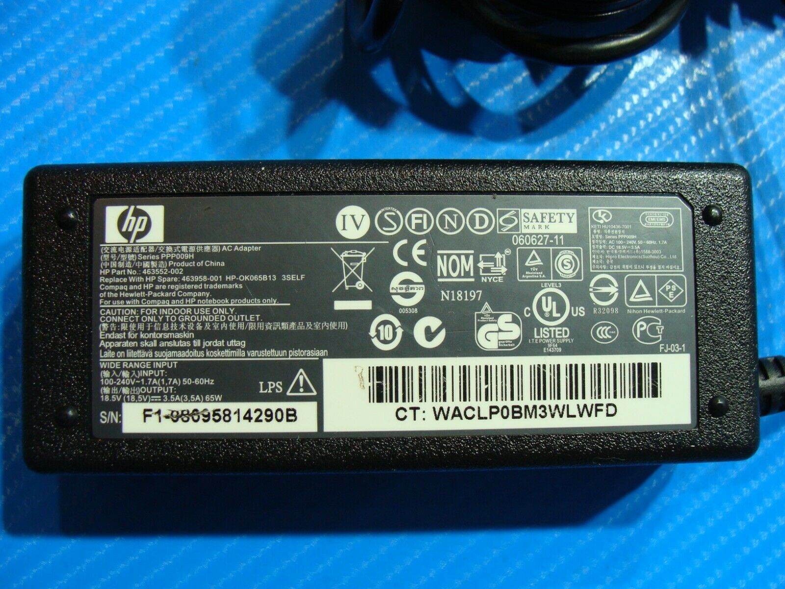 Genuine HP AC Adapter Power Charge 65w P/N 463552-002 18.5V 3.5A - Tested Computer Laptop Parts