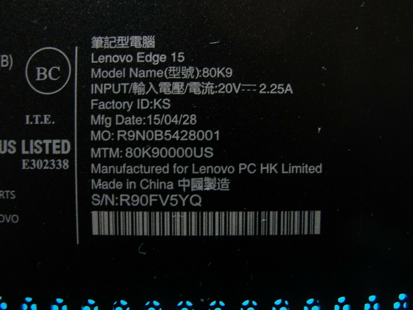 Lenovo Edge 15 80K9 15.6