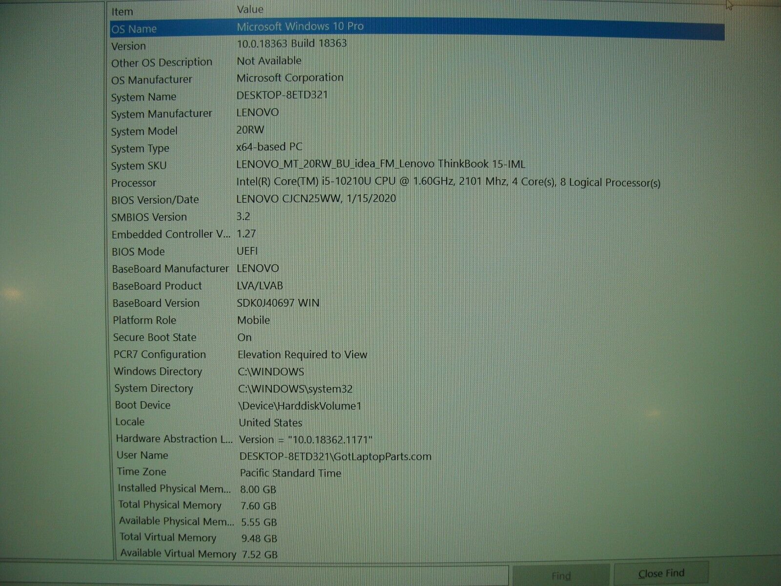 6 cycles Lenovo ThinkBook 15-IML 15.6FHD i5 10th Gen 1.6GHz 8GB 256GB +Charger